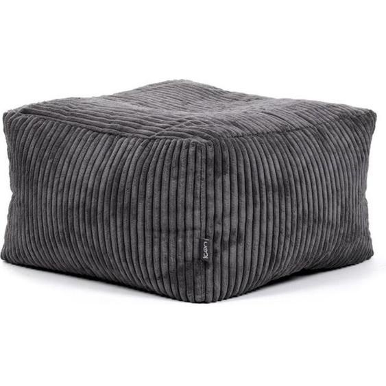 Pouf Repose-Pieds Carré en Velours Côtelé Theo - ICON - Gris Anthracite - Tissu - Adulte