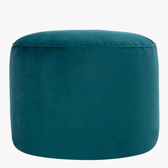 Pouf Repose-Pieds Rond en Velours Milano - ICON - Bleu Sarcelle - Tissu - Design Contemporain