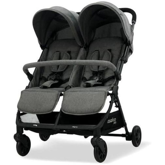 Poussette Double - Asalvo - Henry Gris - 4 Roues - Poussette Polyvalente - Sport - Naissance Blanc