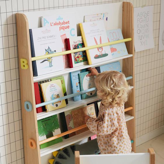 Présentoir à livres Books blanc/bois