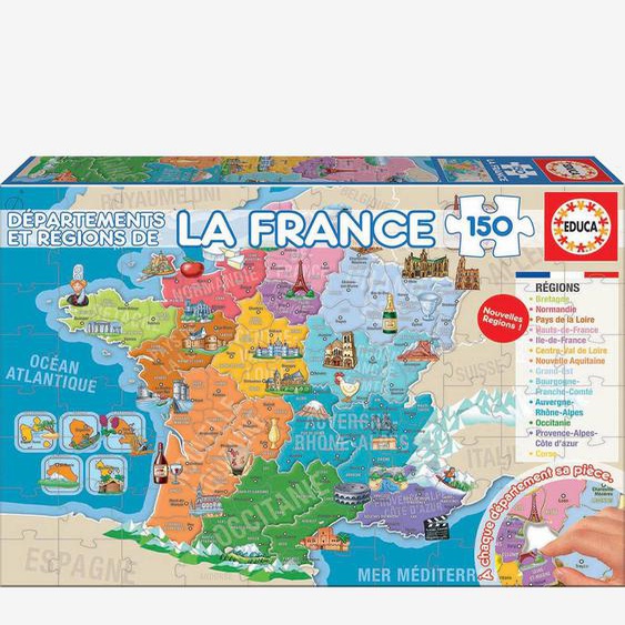 Puzzle 150 Pièces Départements Et Régions De France Educa Bleu