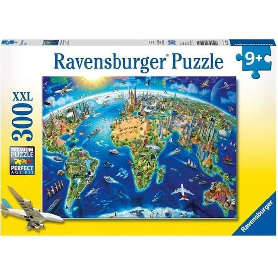 Puzzle 300 P Xxl - Carte Des Monuments Du Monde - Ravensburger - Pour Enfant Dès 9 Ans - Fabriqué En Europe Bleu