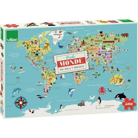 Puzzle 500 Pièces - Vilac - Carte Du Monde - Voyage Et Cartes - Jaune - Enfant Jaune