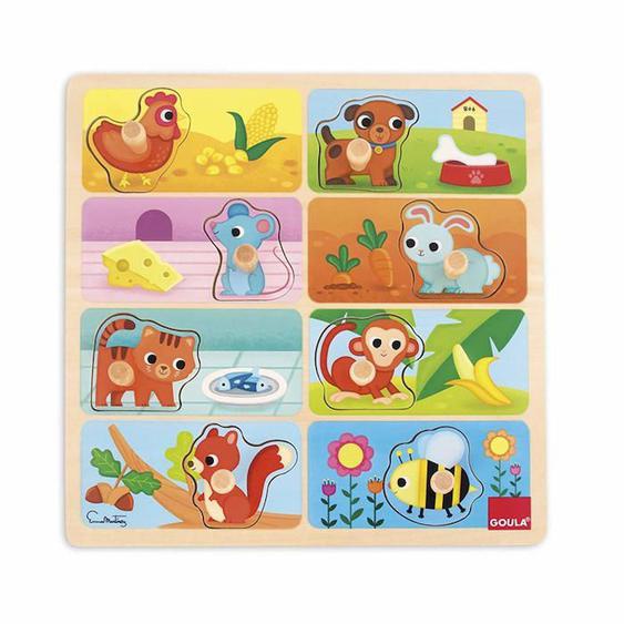 Puzzle Animaux En Bois - Goula - Encastrement 8 Pièces - Coordination Main/oeil - Dès 12 Mois Beige