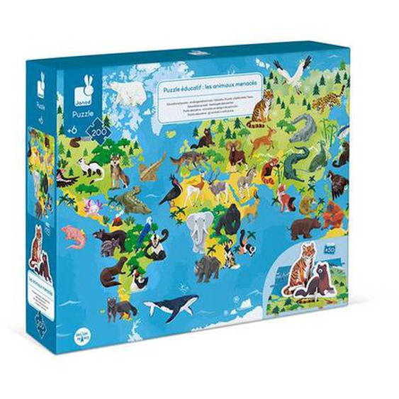 Puzzle Éducatif Géant Les Animaux Menacés 200 Pcs - Janod - Animaux - 3d - Multicolore - Enfant - 6 Ans Vert