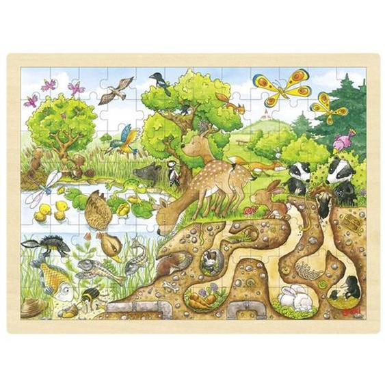 Puzzle En Bois Découverte De La Nature - Goki - Moins De 100 Pièces - Vert Vert