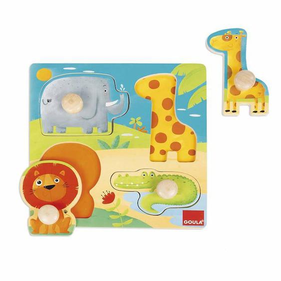 Puzzle Encastrement Animaux Sauvages - Goula - 4 Pièces En Bois - Mixte - A Partir De 12 Mois Marron