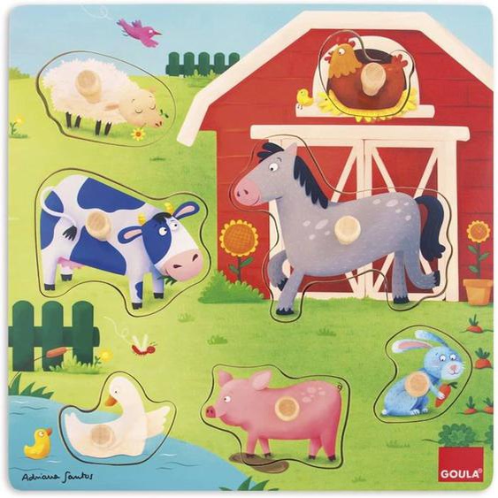 Puzzle Encastrement Bois - Goula - Mamans Bébés Animaux De La Ferme - 7 Pièces - Mixte Marron