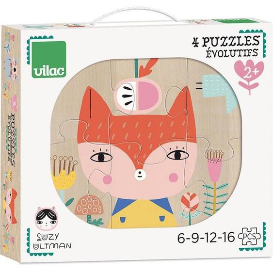 Puzzle Évolutif En Bois Suzy Ultman - Animaux - Vilac - 24 Mois - Moins De 100 Pièces - Mixte Jaune