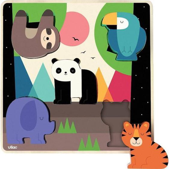 Puzzle Sonore Pour Enfants - Vilac - Encastrement Sonore Jungle - Animaux De La Jungle - Couleurs Arc-en-ciel Blanc