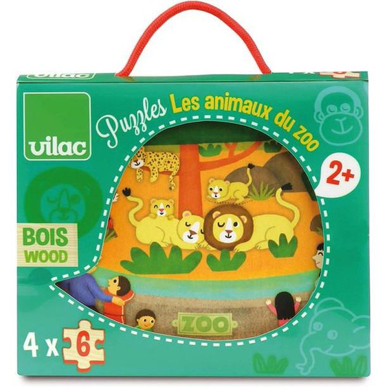 Puzzles Du Zoo En Bois - Vilac - 4 Puzzles De 6 Pièces - Thème Animaux - Pour Enfants De 2 Ans Et Plus Vert