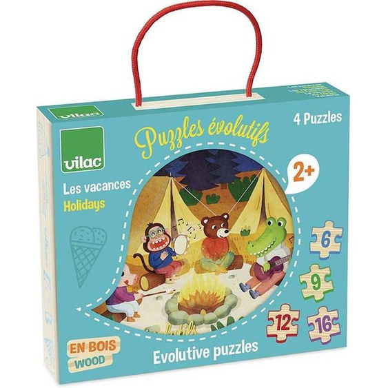 Puzzles Évolutifs Vacances Vilac - Coffret En Bois Avec 4 Puzzles De Difficulté Croissante Vert