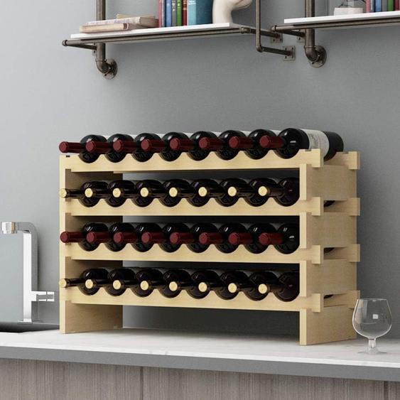 Range Bouteille Vin Étagère À Bouteille En Bois Porte-Bouteilles Casier À Bouteilles Casier À Vin Range Bouteille Avec 4 Étagères Pour 32 Bouteilles De Vin, 90x30x54cm