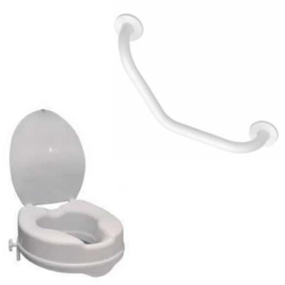 Réhausse WC PMR - PELLET - 10 cm - Plastique blanc - Barre de maintien coudée - Accessibilité