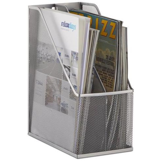 Relaxdays Porte-magazines 2 compartiments porte-journaux revues porte-documents métal A4 à C4 - 4052025953164