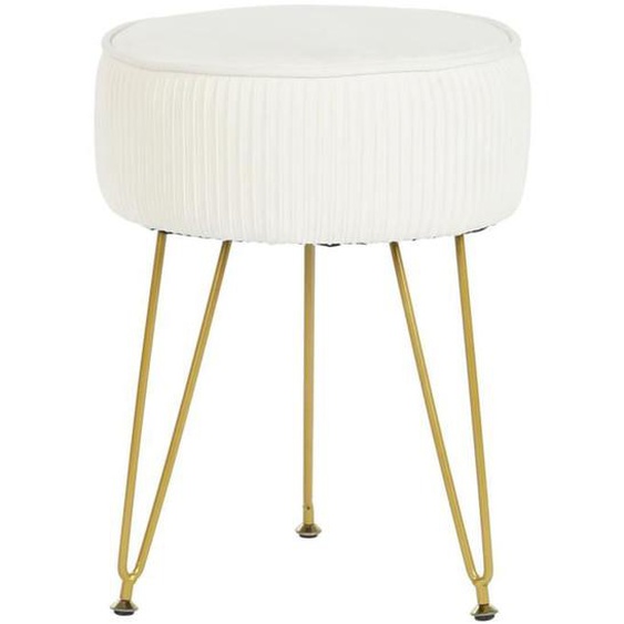 Repose- pieds rond en polyester blanc et métal coloris doré - diamètre 34,5 x hauteur 48 cm