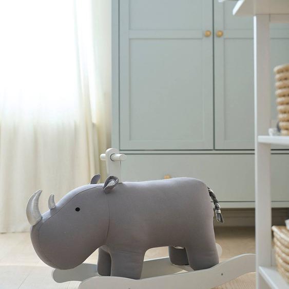 Rhinocéros à bascule FSC® gris clair uni avec decor