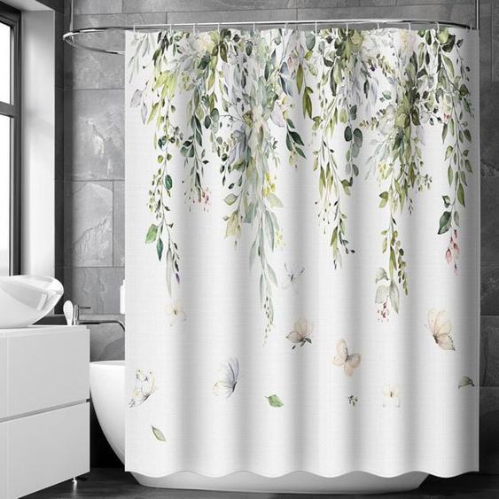 Rideau de douche 180x180 cm motif plante verte tissu polyester impermable et anti-moisissure couleurs multiples LARGEIGHT