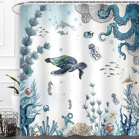 Rideau de Douche 180x180cm Tortue de Mer Dcoratifs de Salle de Bain Rideau de Bain Impermable Polyester couleurs m RIDEAU DE DOUCHE