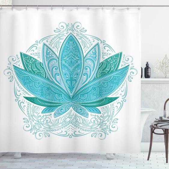 Rideau de Douche - ABAKUHAUS - Mehndi Lotus - 100% Polyester - Teal Blue Sky