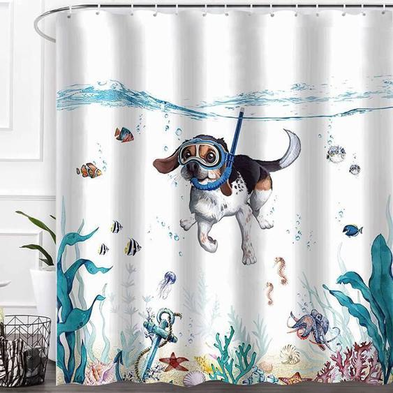 Rideau de Douche Mignon Chien Plongeant 180x180cm Ocan Imprim Animal Rideau de Bain Impermable Lavable couleurs mu RIDEAU DE DOUCHE