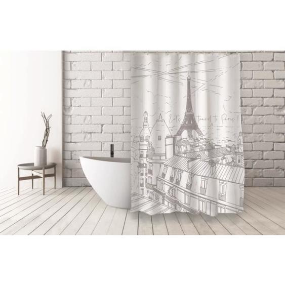 Rideau de douche - MSV - ESQUISSE - Polyester - 180x200cm - Motif Argenté