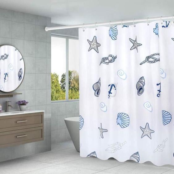 Rideau de Douche PEVA Imperméable et Anti-moisissure avec 12 Crochets, Motif étoile de mer 180x180cm