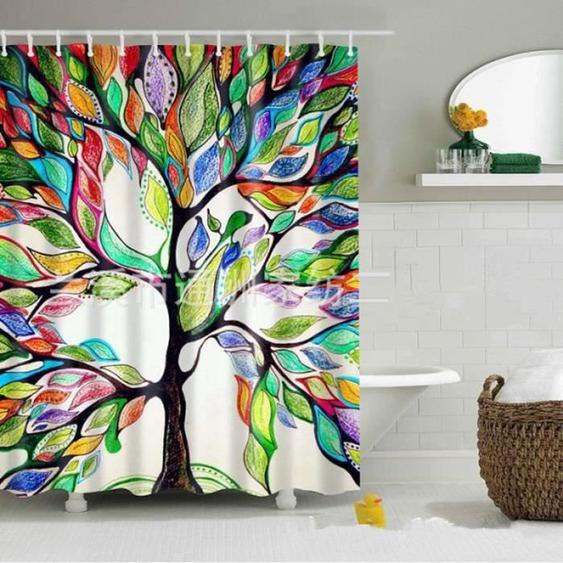 Rideau de douche - LECHEO - Arbres de Couleur - 180x180 CM - Polyester - Design Contemporain