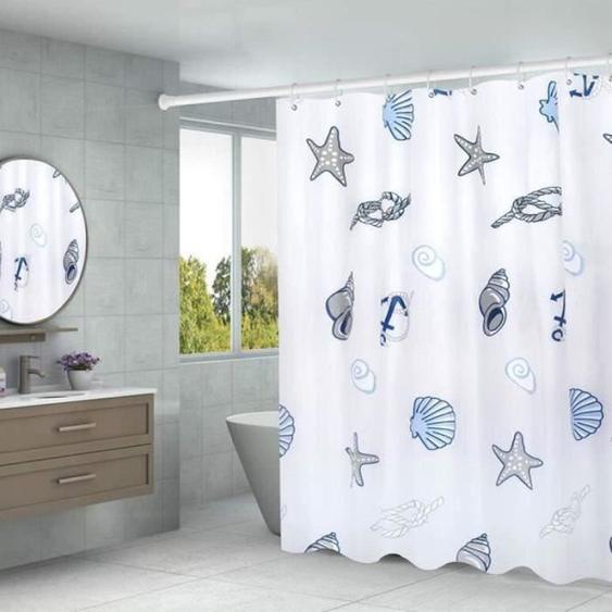 RIDEAU DE DOUCHE Rideau de Douche PEVA Imperméable et Anti-moisissure avec 12 Crochets Motif étoile de mer 180x180cm