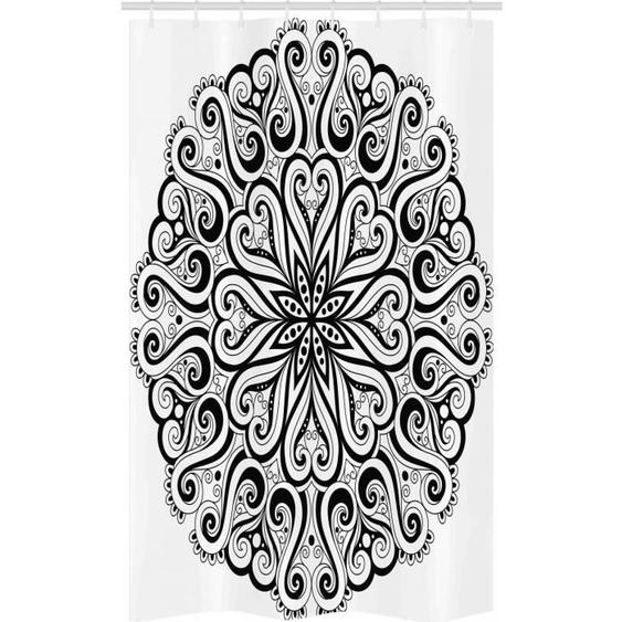 Rideau de Douche Stalle - ABAKUHAUS - Mandala - Motif floral Cosmos - Noir blanc - Polyester