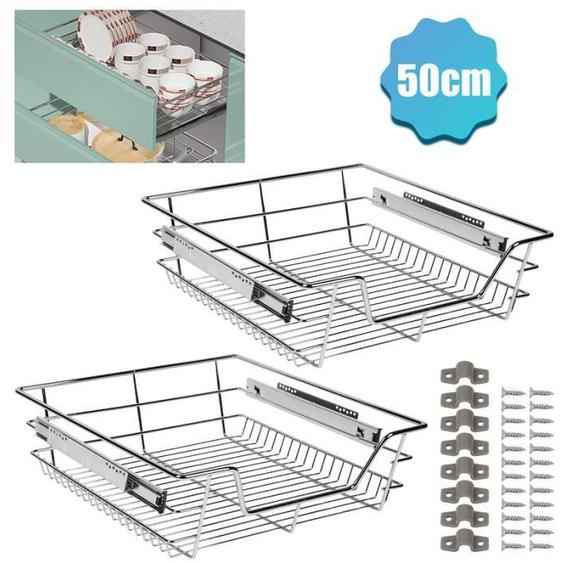 Riossad Set de 6 Tiroir de rangement télescopique en métal chromé Tiroir de cuisine50CM