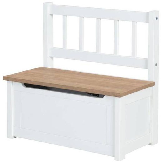 Roba Banc Coffre À Jouets Woody Pour Enfant - Meuble De Rangement En Bois 2 En 1 - Fermeture Douce - Blanc / Aspect Bois Blanc