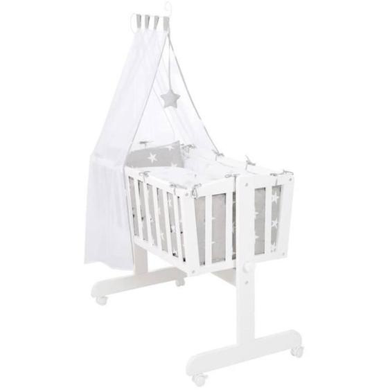 Roba Berceau Bébé Complet Little Stars À 4 Roues - 40 X 90 Cm - Avec Equipement Textile - Blanc / Gris Blanc