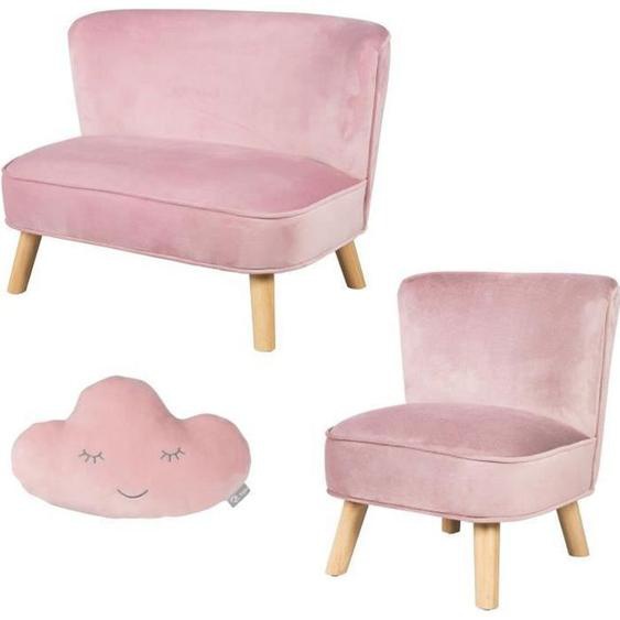 ROBA Canapé et Fauteuil Enfant Lil Sofa  + Coussin Décoratif Nuage - Ensemble en Velours - Rose/mauve