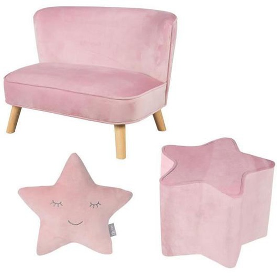 ROBA Canapé et Pouf Enfant Lil Sofa  + Coussin Décoratif Étoile - Ensemble en Velours - Rose/mauve