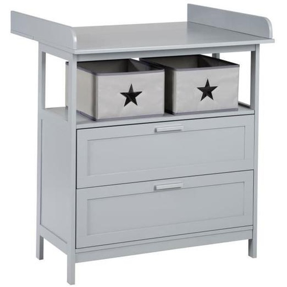 ROBA Commode à langer Hamburg à 2 tiroirs + 2 boîtes de rangement - Gris