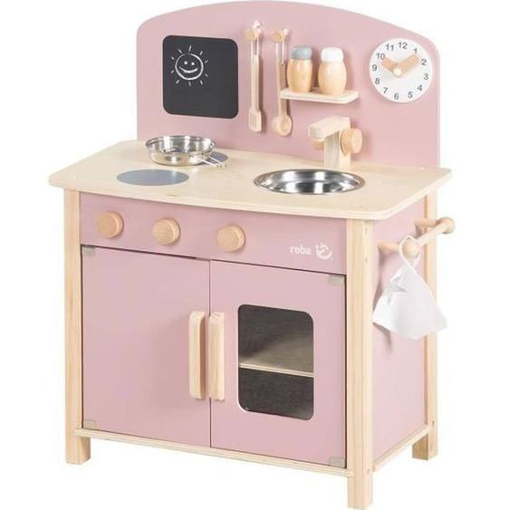 Roba Cuisine De Jeu Avec Accssoires - Rose / Bois Naturel - Plaque De Cuisson, Four, Évier, Accessoires Rose