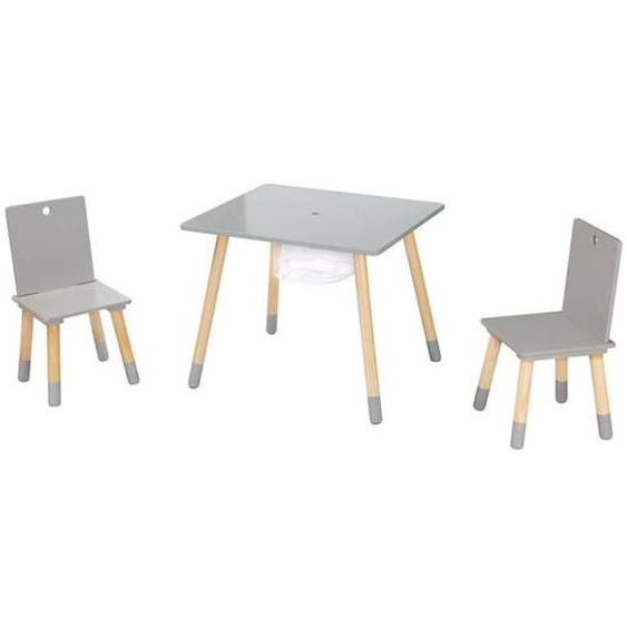 Roba Ensemble De Sièges - Chaises Et Table En Bois Gris + Filet De Rangement - 3 Pièces - Pieds En Bois Massif Gris