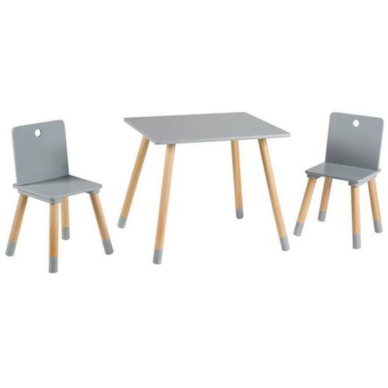 Roba Ensemble Table + 2 Chaises Enfants En Bois Laqué Gris - 3 Pièces - Pieds En Bois Massif Gris