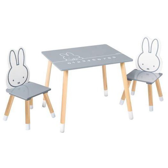 Roba Ensemble Table + 2 Chaises Enfants - Miffy® - Motif Lapin - Table De Jeu Et Dapprentissage - Gris / Blanc Gris