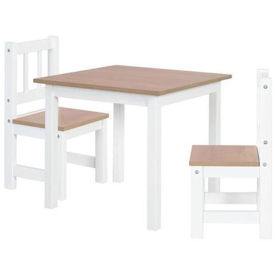 Roba Ensemble Table + 2 Chaises Enfants Woody - Table De Jeu Et Dapprentissage - Résistants Aux Rayures - Blanc / Décor Bois Blanc