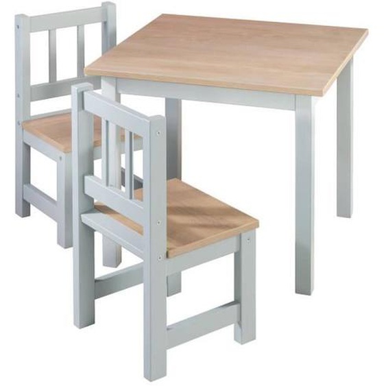 Roba Ensemble Table + 2 Chaises Enfants Woody - Table De Jeu Et Dapprentissage - Résistants Aux Rayures - Gris / Décor Bois Gris