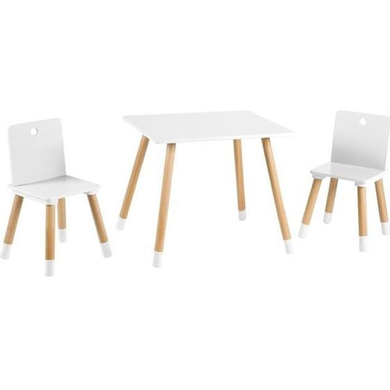 ROBA Ensemble Table + 2 Chaises pour Enfants en Bois Laqué Blanc - 3 Pièces - Pieds en Bois Massif