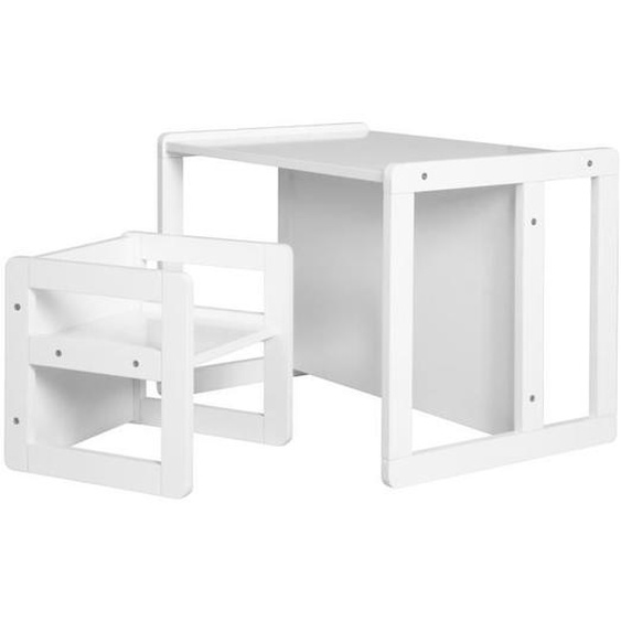 ROBA Ensemble Table et Chaise Réversible pour Enfant - Convertible en Banc et Tabouret - 3 Hauteurs Différentes - Bois Blanc