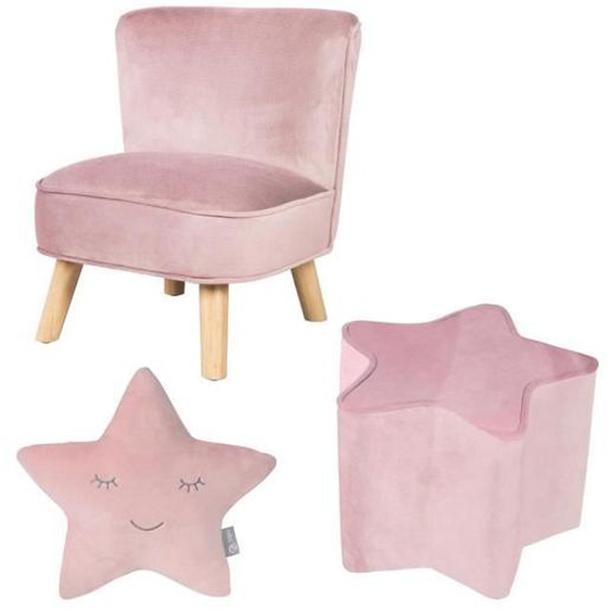 ROBA Fauteuil et Pouf Enfant Lil Sofa + Coussin Décoratif Étoile - Ensemble en Velours - Rose/mauve