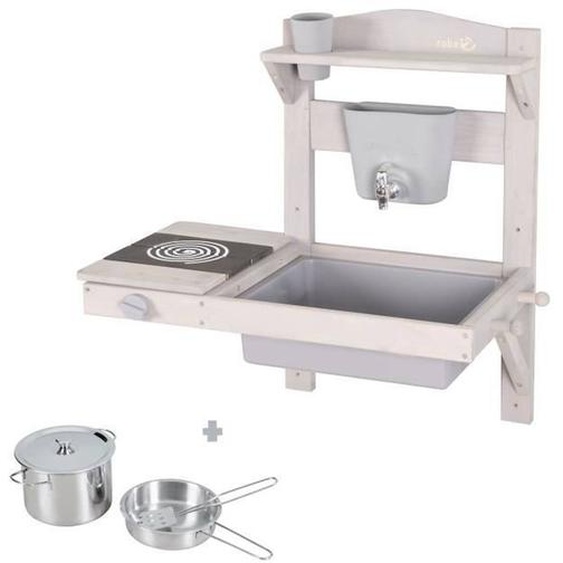 Roba Jeu Cuisine Enfant À Suspendre Pour Extérieur Avec Bac Amovible - Jouet Dimitation Avec Accessoires - Bois Massif Gris Gris