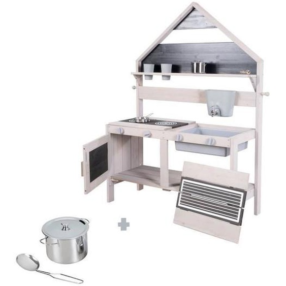 Roba Jeu Cuisine Enfant En Forme De Maison Pour Extérieur - Jouet Dimitation Avec Accessoires - Bois Massif Gris Gris