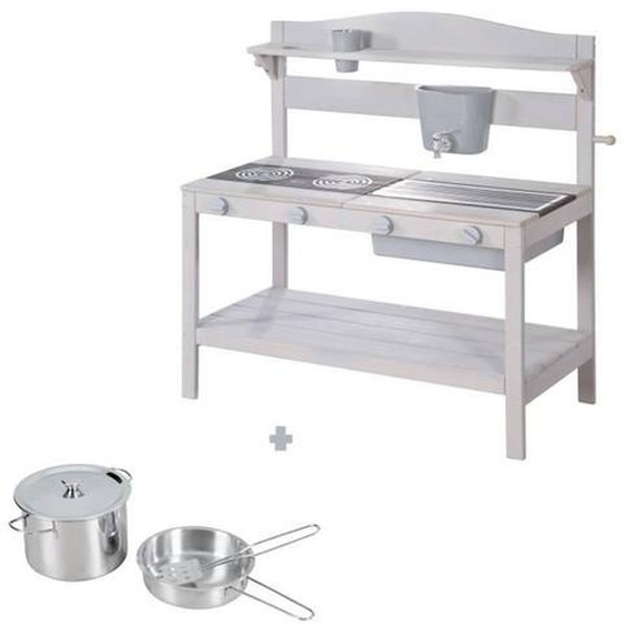 Roba Jeu Cuisine Enfant Extérieure - Jouets Dimitation Avec Accessoires Et Fonctionnalités Ludiques - Bois Massif Gris Gris