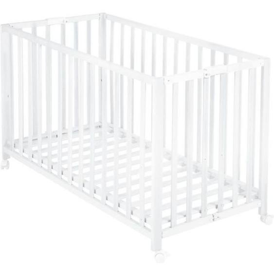 Roba Lit Bébé Pliant 60x120 Cm En Bois Massif - Fold Up - Hauteur Réglable - Roulettes À Freins - Blanc Blanc