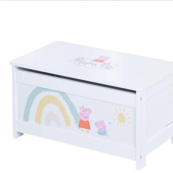 Roba Peppa Pig Coffre À Jouets En Bois - Couvercle Rabattable - Motif De La Truie - Rose / Blanc Rose